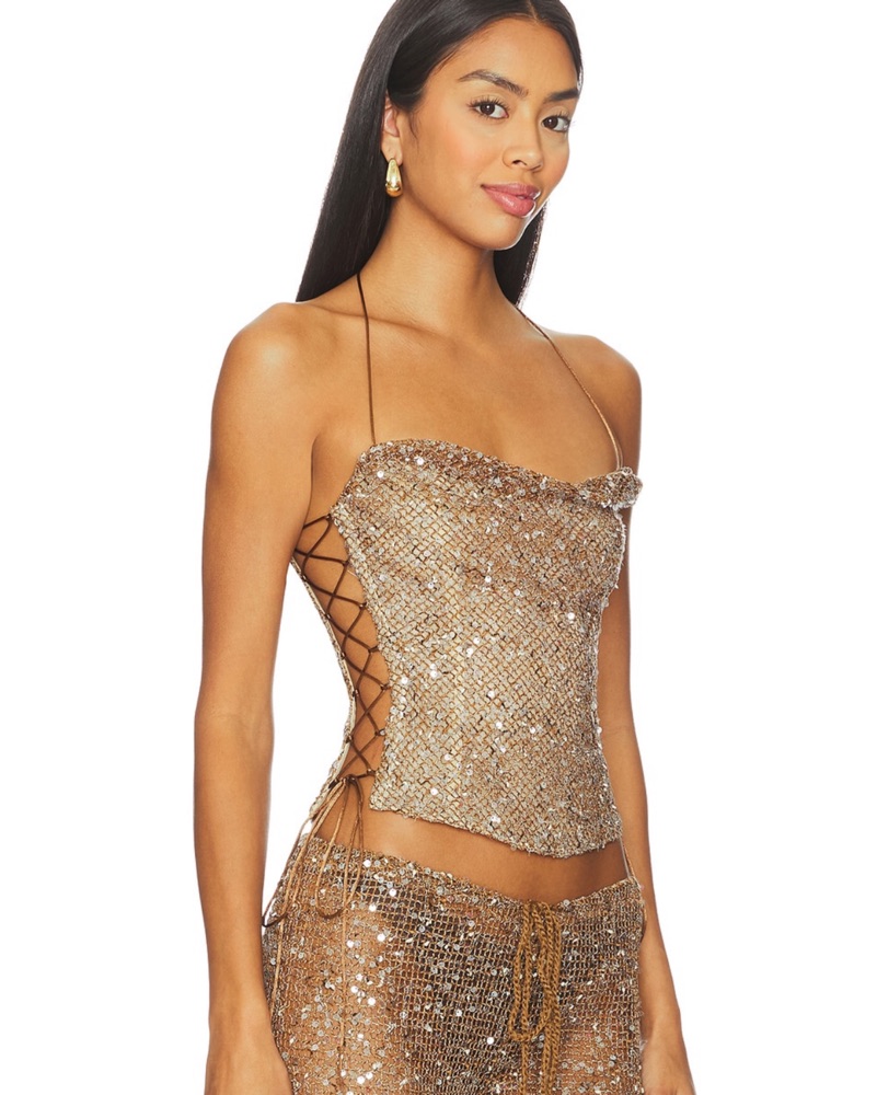 Drape Lace Up Corset Top In Sand by Jaded London - Pickle