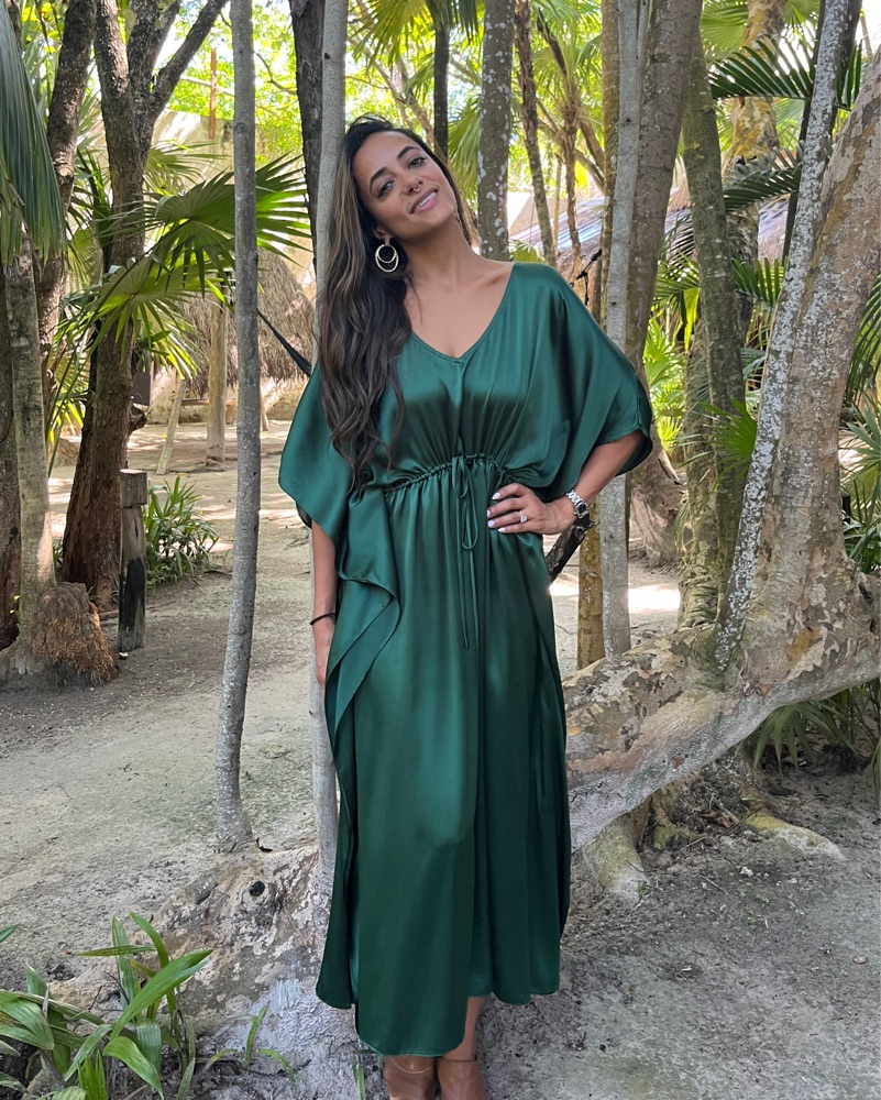 kaftan green dress Green kaftan Dress with a Colorful Floral print main image 1