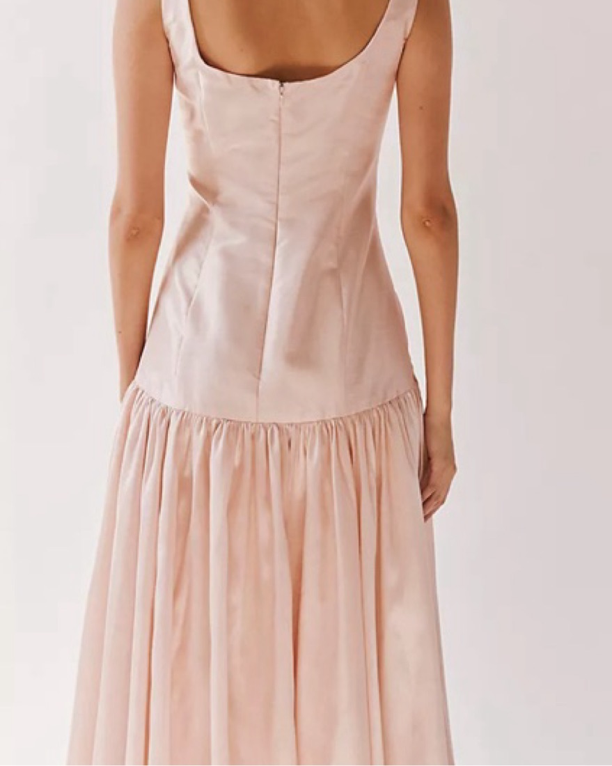 hutch ballerina bow-sleeve drop-waist midi dress Tea-Length A-Line Wedding-Guest Dress with Pleats– PromGirl
