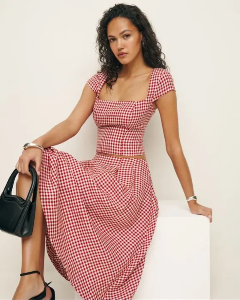 red gingham reformation dress Reformation - beautiful lavender linen front slit