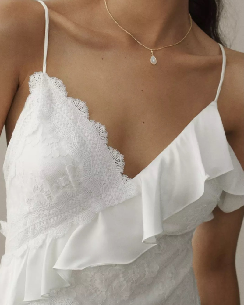 NWT BHLDN V-Neck Tiered Ruffle Lace Sat by BHLDN - Pickle