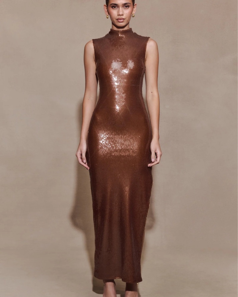 curve glitter dress BCBG Bronze Sequin Party Dress main image 0