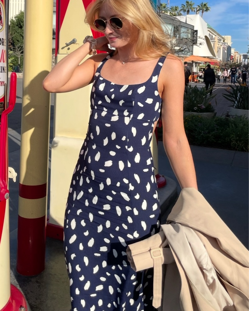 reformation blue polka dot dress Reformation Tamia Short Dress – The Closet New York main image 0