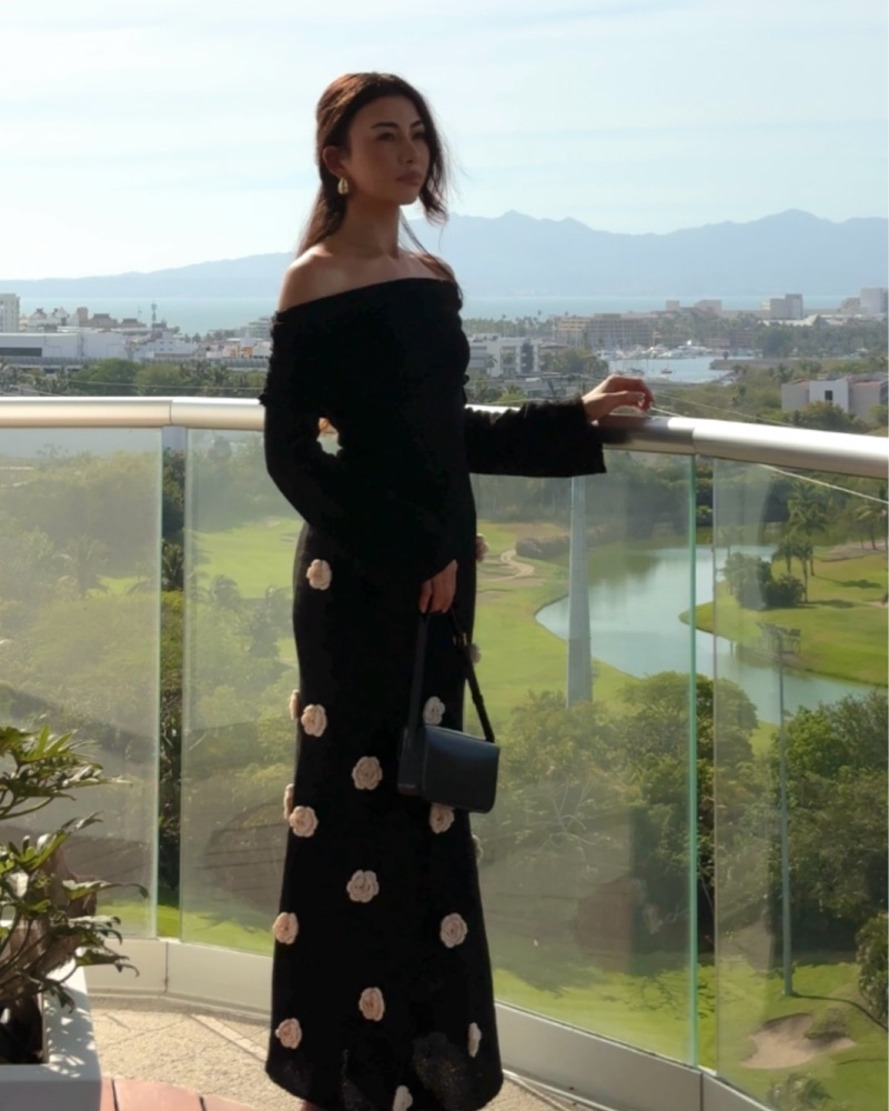 meshki kiki off shoulder knit rose maxi dress Meshki Kiki Off Shoulder Knit Rose Maxi Dress to Hire