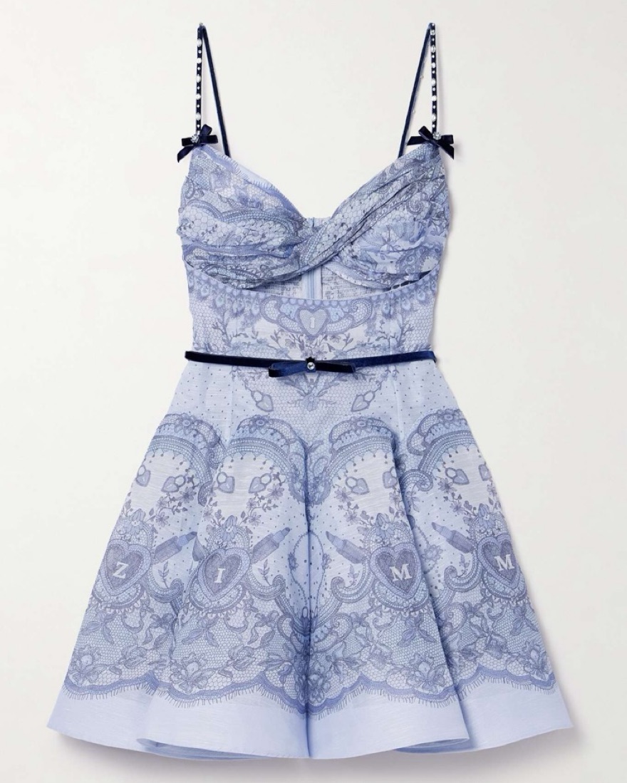 crush twist front mini dress TheDoubleF Zimmermann Short Crush Twist Front dress in light blue