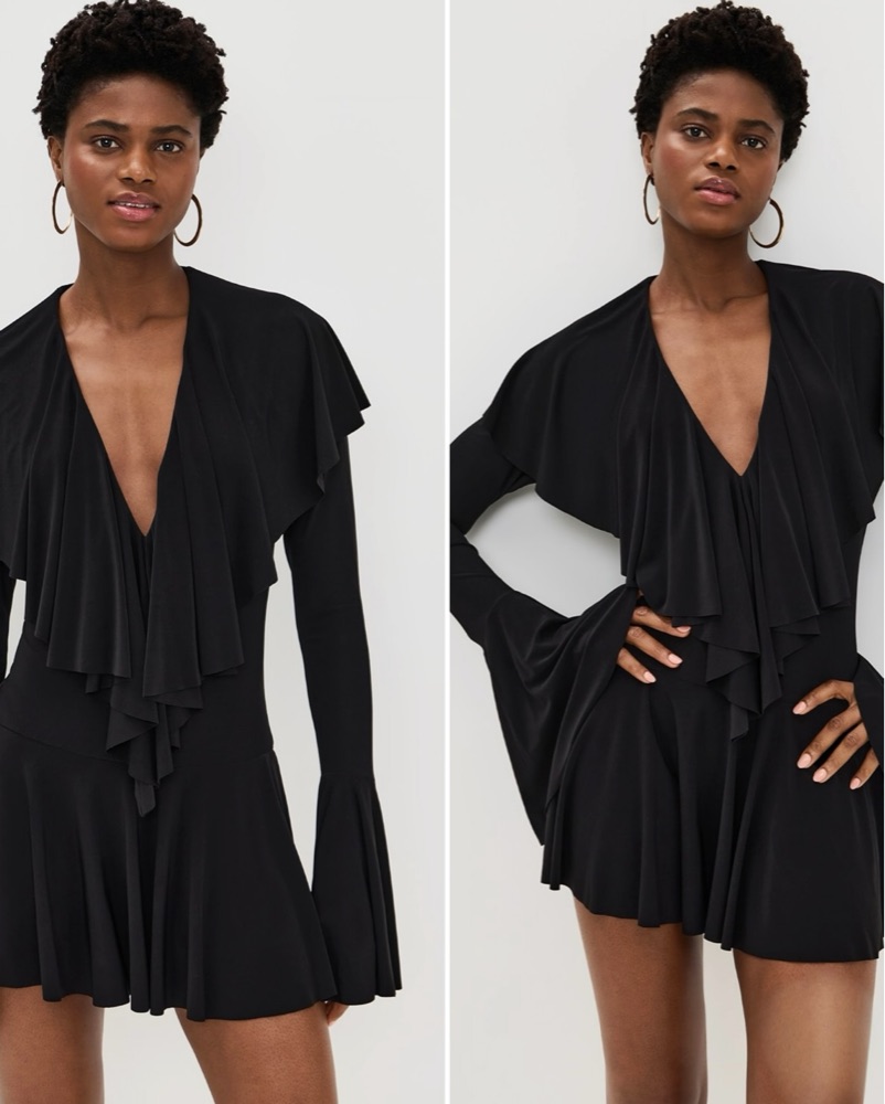 petite black glitter detail ruffle mini dress Spark And Flirt Glitter Mesh Ruffle Mini Dress main image 0