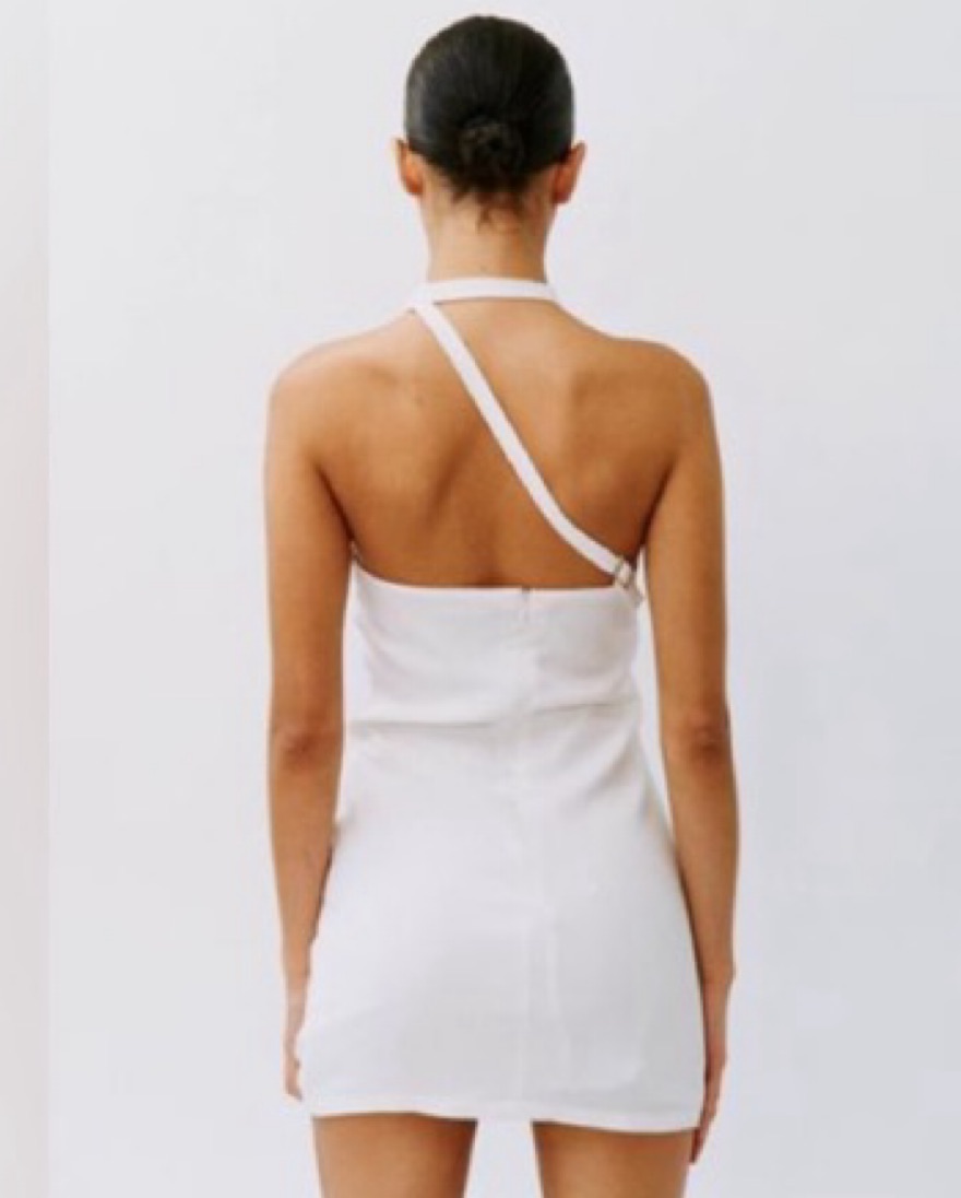 ワンピース Crinkle Point Buckle Dress White Hunter Bell Women's Cosette Dress | $345.00 | Saint Bernard