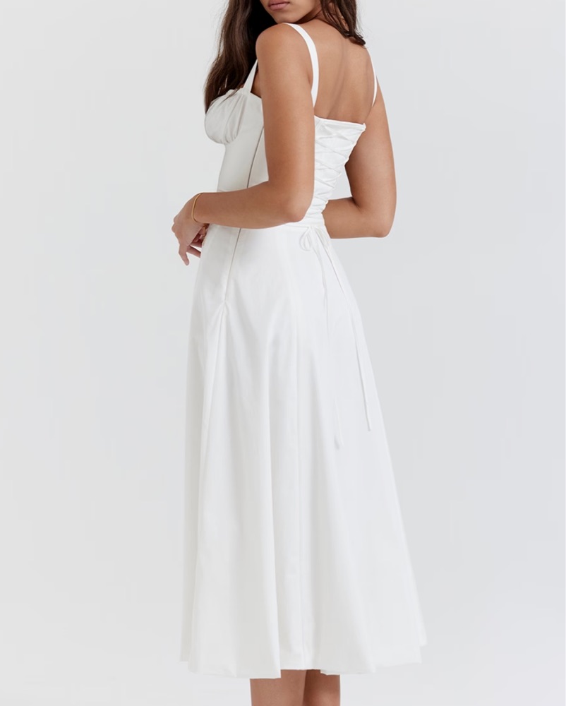 fancy white midi dress Elegant White Midi Wedding Dress: Square Neck A-Line Sleeveless Gown