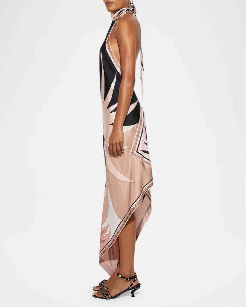 Pucci Stella-Print Silk Twill Halter Max by Pucci - Pickle