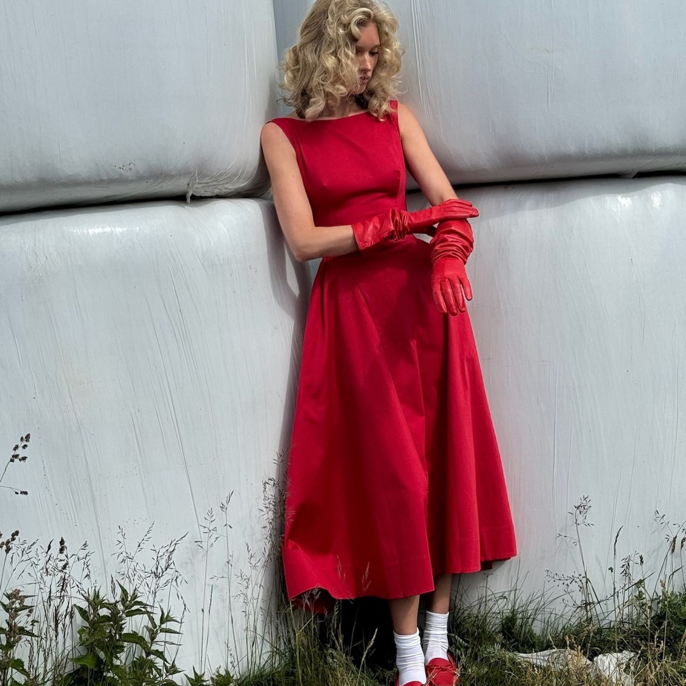 open lace back dress Hire HELSA Slinky Jersey Sarong Maxi Dress in Samba Red – TheOnlyDress Hire