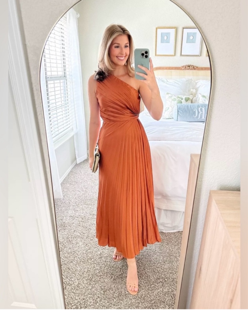 Orange One-shoulder Pleated Maxi Dress by Abercrombie and Fitch - Pickle