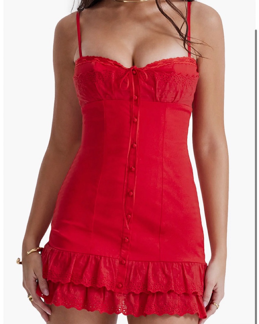 red dress with v neck Ladivine CD343 Sheer Corset Satin Slit Prom Dress Crystal V Neck Strapless Gown Overskirt 10 / Red