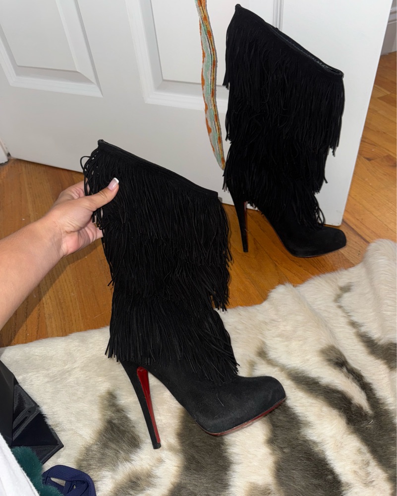 Black Fringe Vintage Louboutin Boots by Christian Louboutin - Pickle