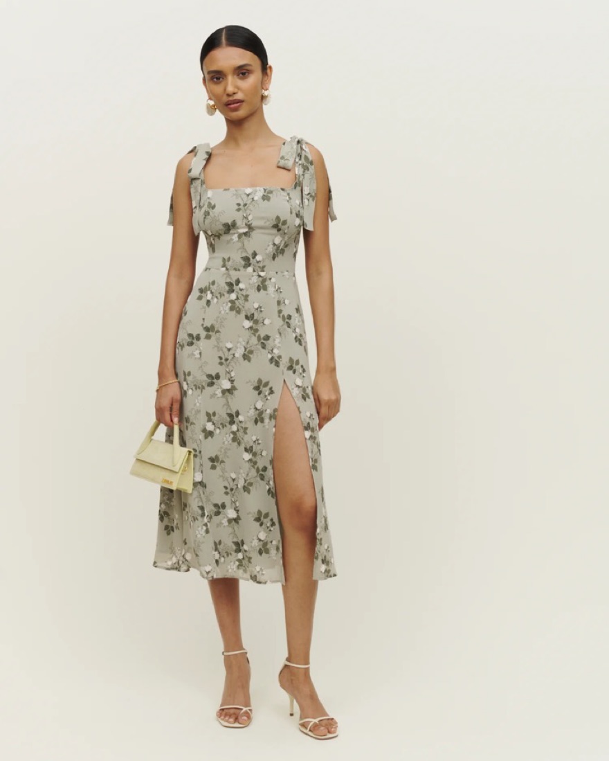 sage green reformation dress Reformation silk sage green dress (available in size 4 & 6) – gather main image 0