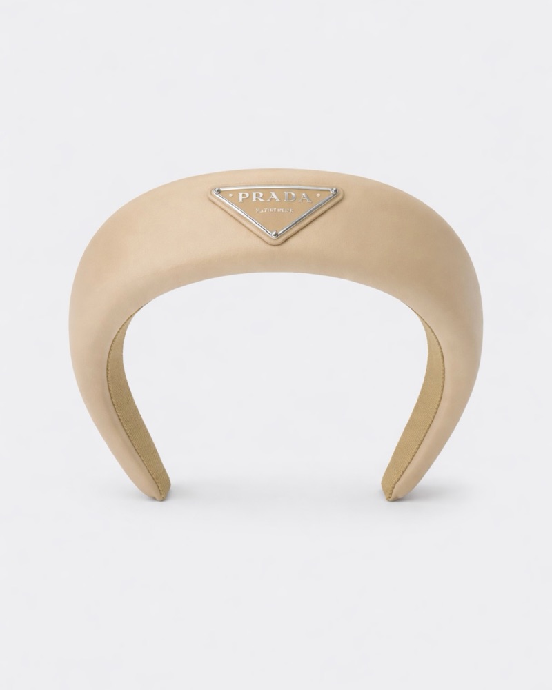 $575 Tan Nylon Prada Headband by Prada - Pickle