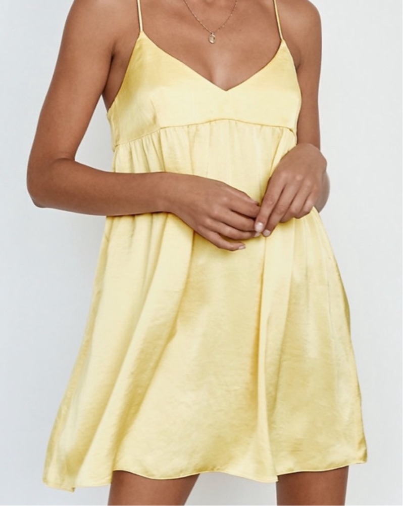 aritzia yellow dress Wilfred flare silhouette Breezy Yellow Mini Dress by