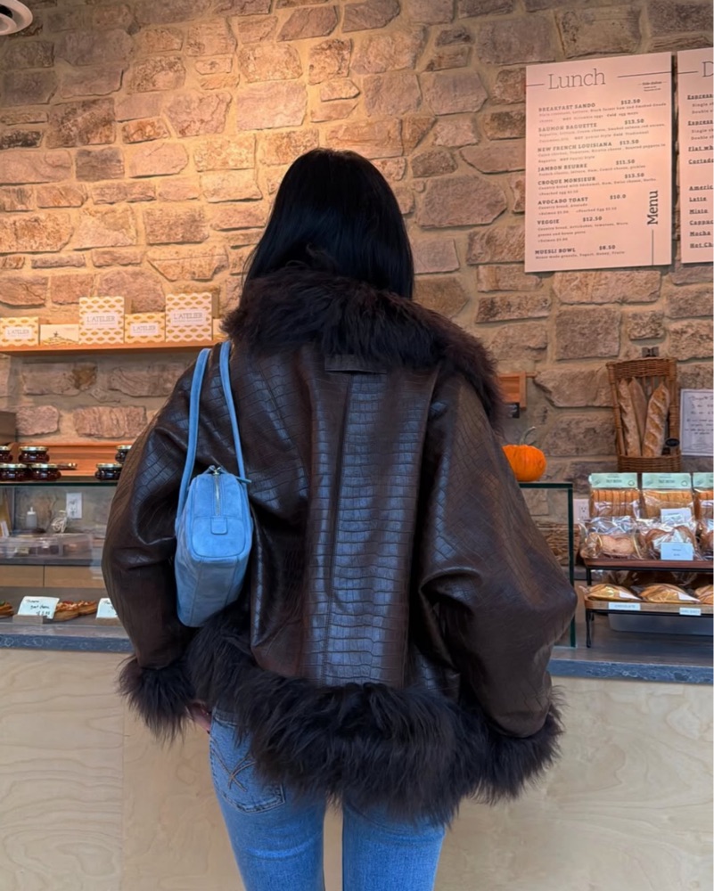 Charlotte Simone Brown Leather Croc Coat by Charlotte Simone - Pickle
