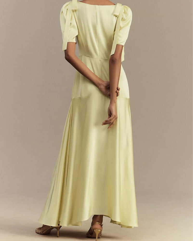 mare mare bree puff-sleeve v-neck satin slip midi dress Mare Mare Bree Puff-Sleeve V-Neck Satin by Anthropologie