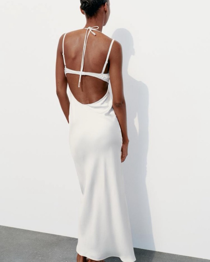 Zara Long White Satin Bow Dress by Zara - Pickle