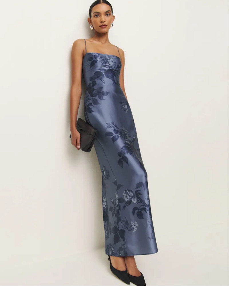 reformation navy frankie silk dress Frankie Silk Dress