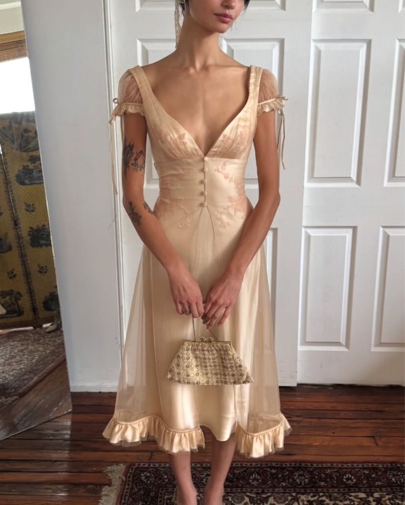mirror palais backless silk dress Moonlight Gown in Butter L (MADE-TO-ORDER) main image 0