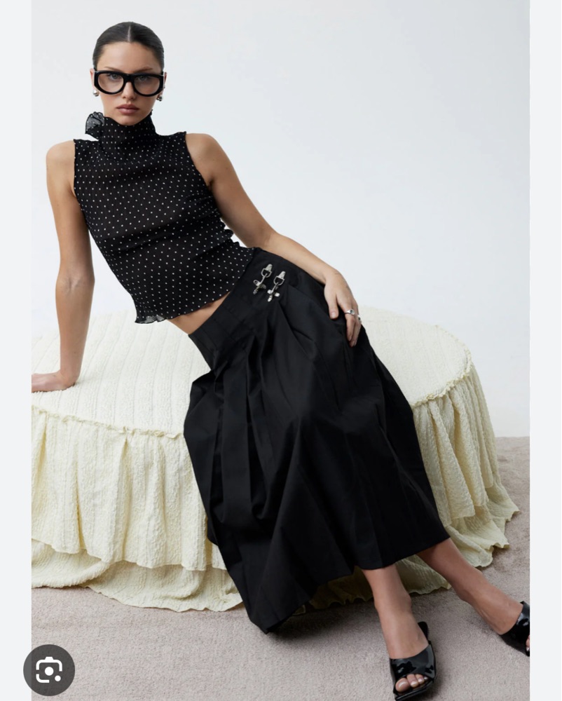【AAKE】BUCKLE HALF PLEATS SK Cyberpunk Black Men's Pleated Half Skirt with Buckles