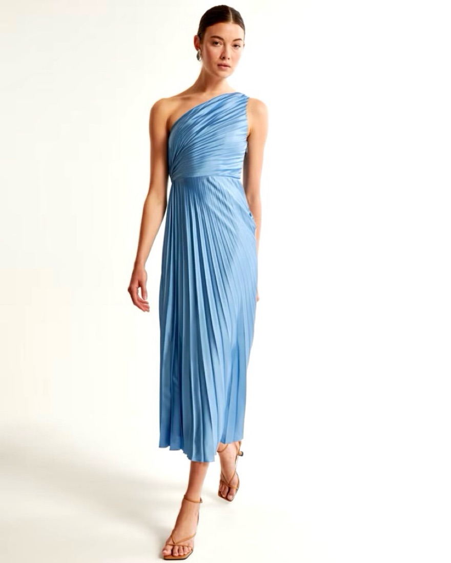 One-Shoulder Pleated Maxi Dress by Abercrombie and Fitch - Pickle