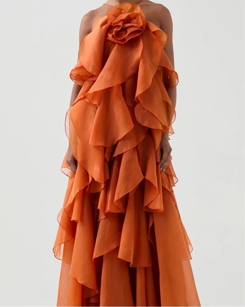 aje orange ruffle dress Terrene Frill Maxi Dress