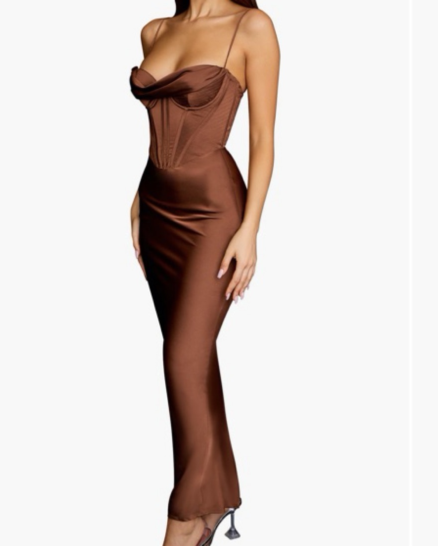 house of cb brown corset dress House of CB Myrna Satin Corset Slip Dress Chocolate Brown Size Small  Cocktail