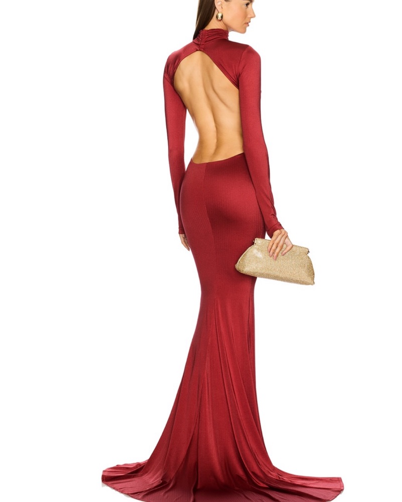 long sleeve burgundy evening dress Ladivine CD243 Size 16, 24 Burgundy Long Sleeve Chiffon A Line Formal –  Glass Slipper Formals