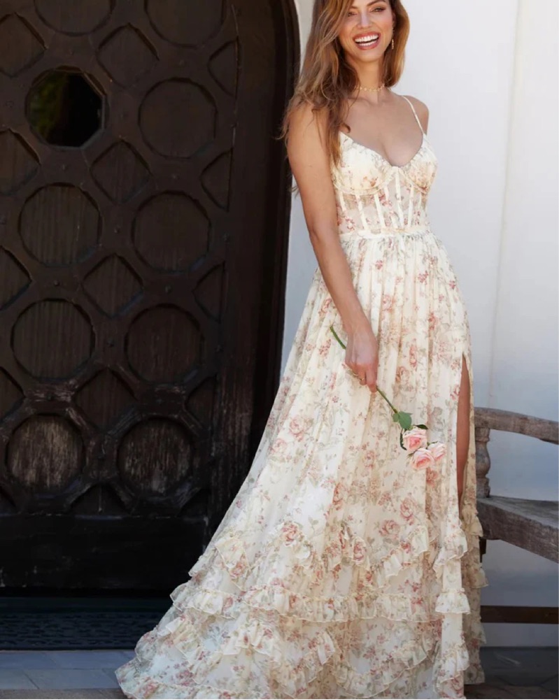 Romantic Floral Maxi Dress by Walker & Sons - Pickle