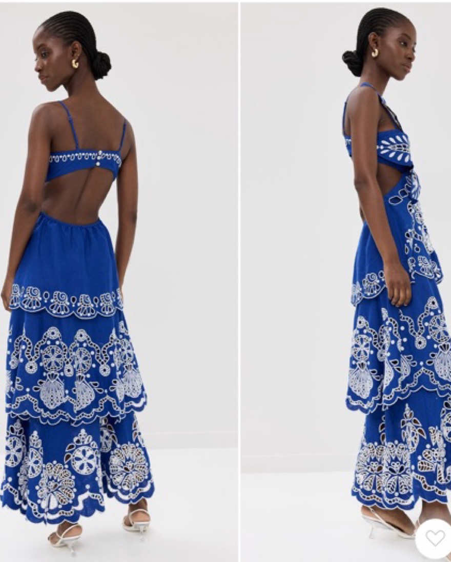 farm rio deep blue palm tree richelieu midi dress Navy Blue Embroidered Richelieu Midi Dress main image 0