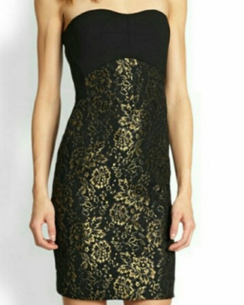 diane von furstenberg gold dress Carly Sequin A-Line Dress in Black Gold