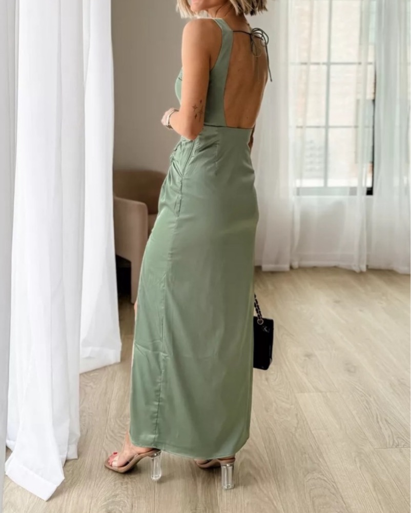 Abercrombie Green Satin Draped Dress by Abercrombie and Fitch - Pickle