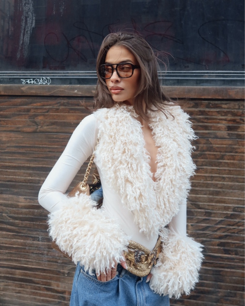 Fur Trim Top by Helsa - Pickle
