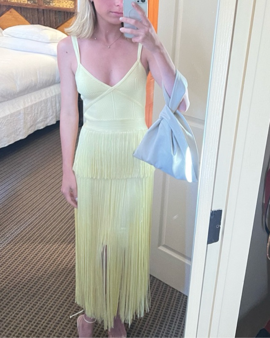 herve leger neon yellow dress THE INES GOWN  HERV LGER