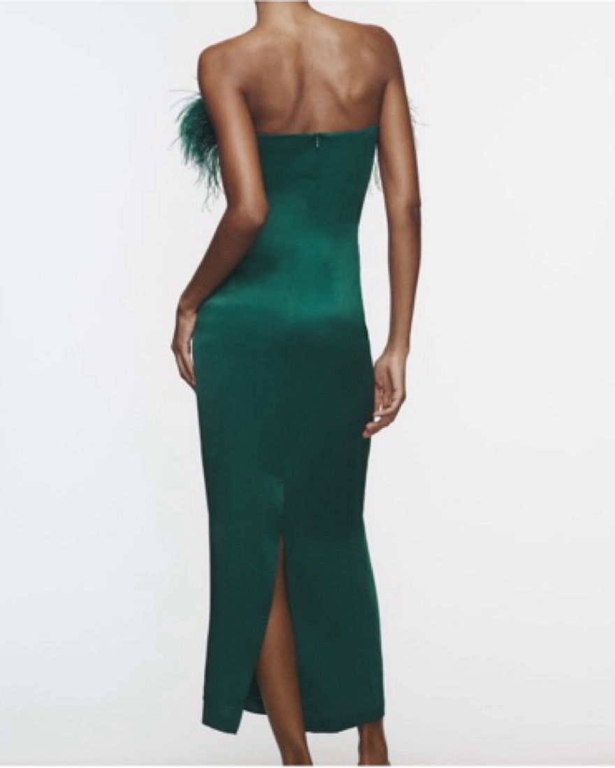 Zara Feather Satin Effect Midi Dress by Zara - Pickle