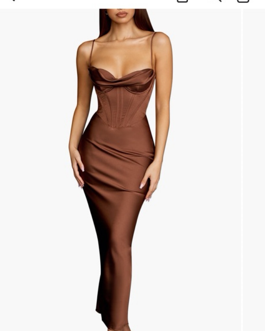 house of cb satin corset dress Clothing : Midi Dresses : 'Faye' Chocolate Satin Pleated Midi Dress