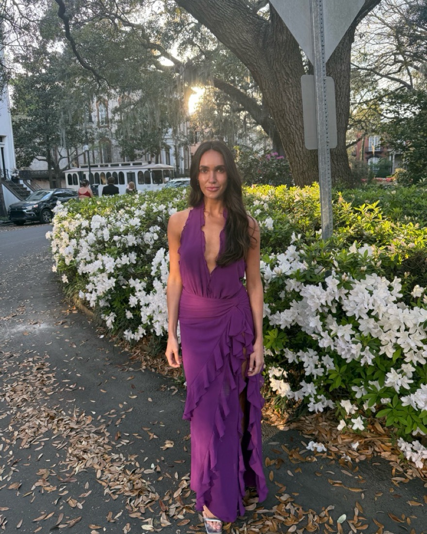 strapless open back dress Elliatt Milena Strapless Maxi Dress in Purple Floral – TrenLend main image 0