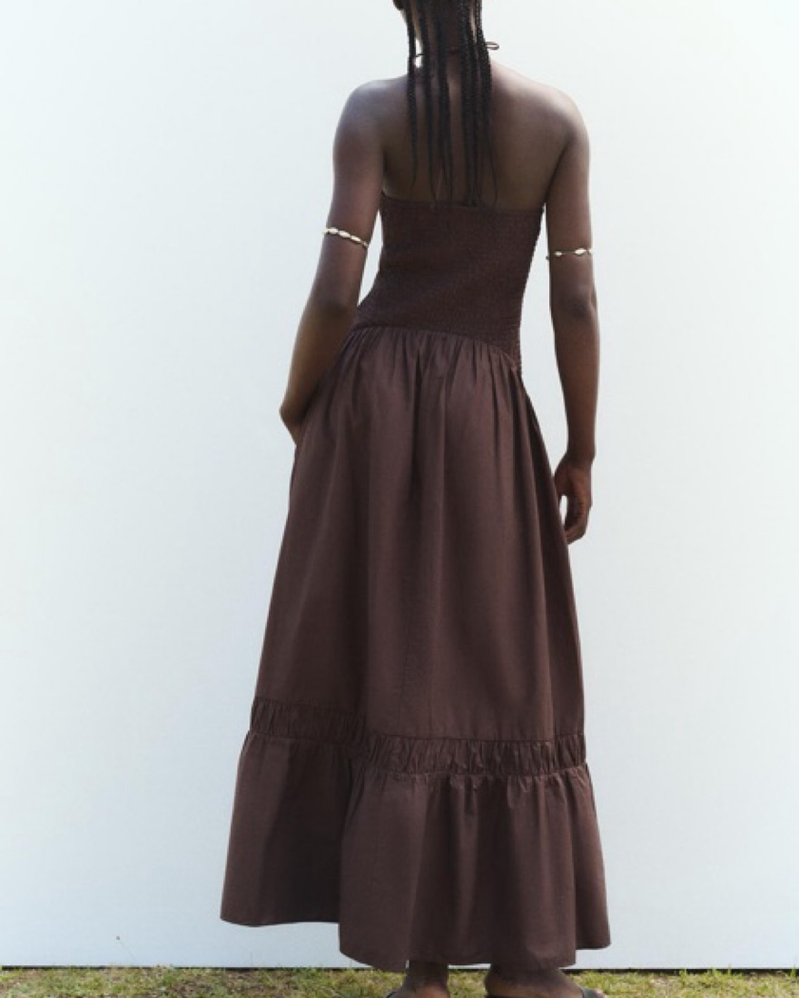 brown maxi dress drop waist Ruched Drop Waist Maxi Dress -Brown- FINAL SALE main image 0