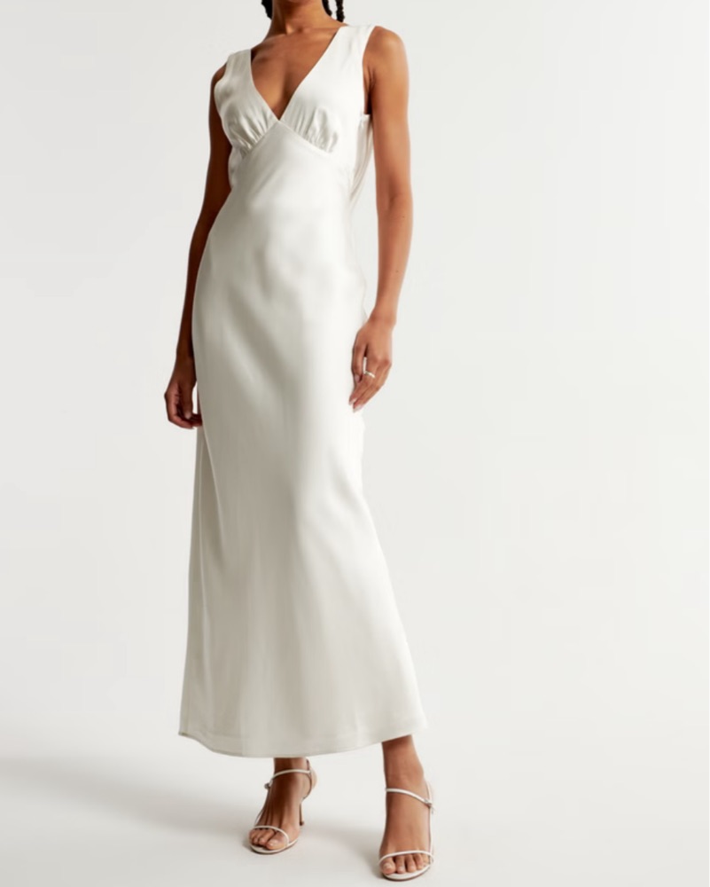White Abercrombie Plunge Cowl Back Maxi by Abercrombie and Fitch - Pickle
