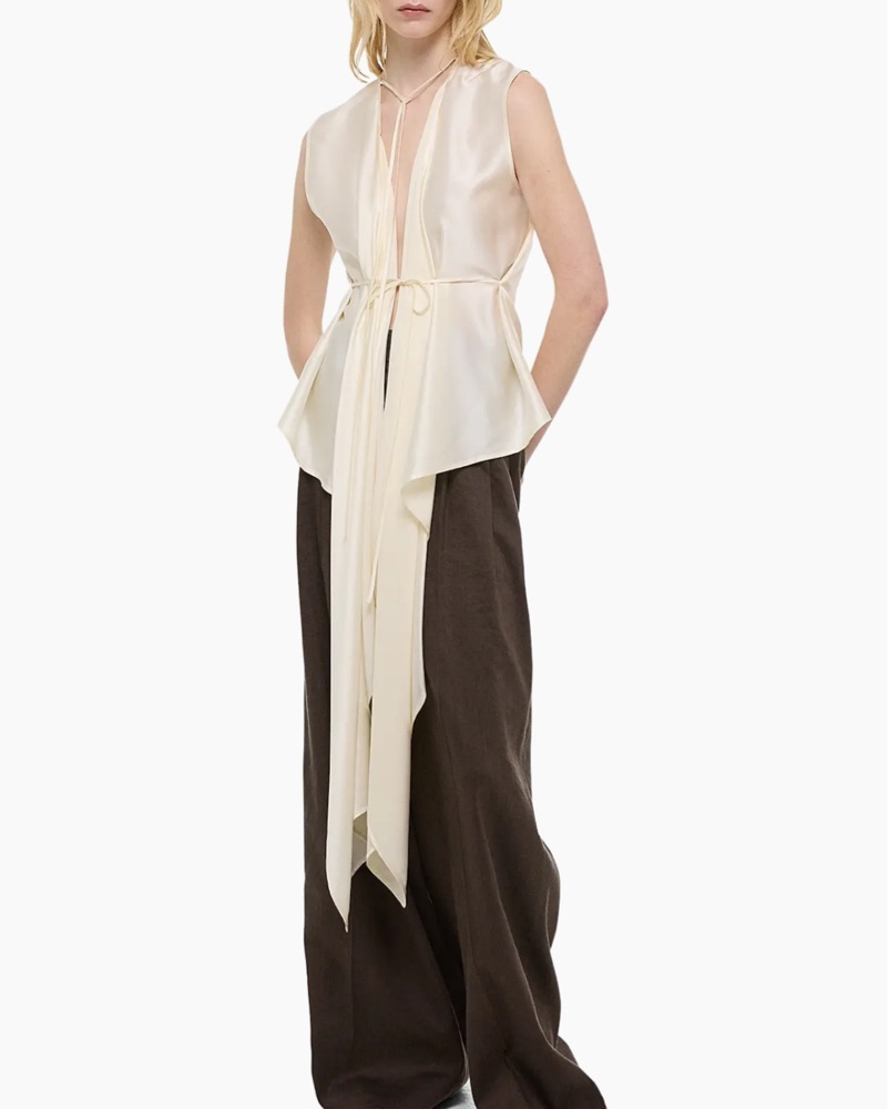 Helmut Lang Draped Silk Charmeuse Top by Helmut Lang - Pickle