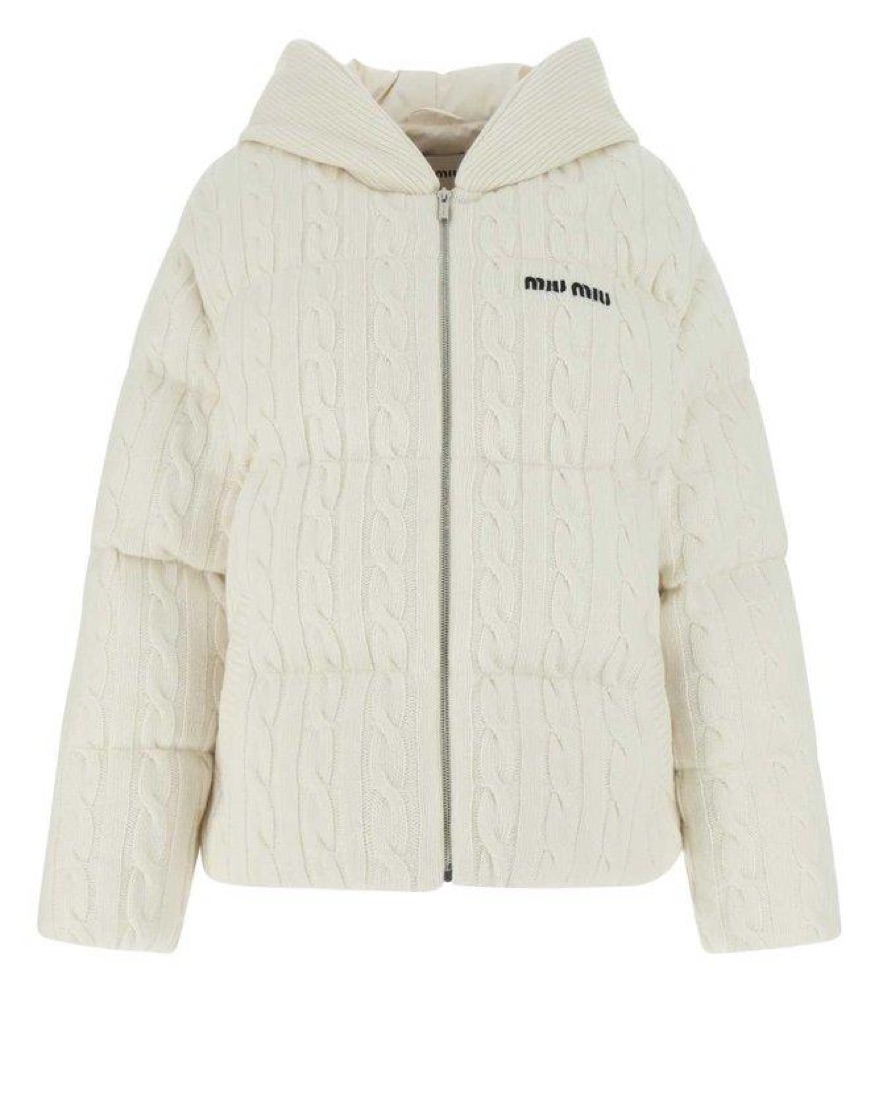 三上悠亜 Cable Knit Padded Jacket MISTREASS miu miu cable knit winter puffer jacket by Miu Miu - Pickle