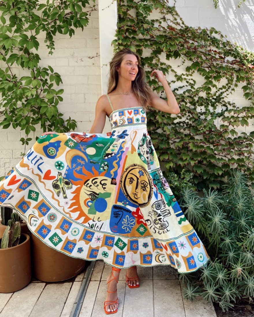 $595 Alemais Soleil Linen Midi Dress | Pickle