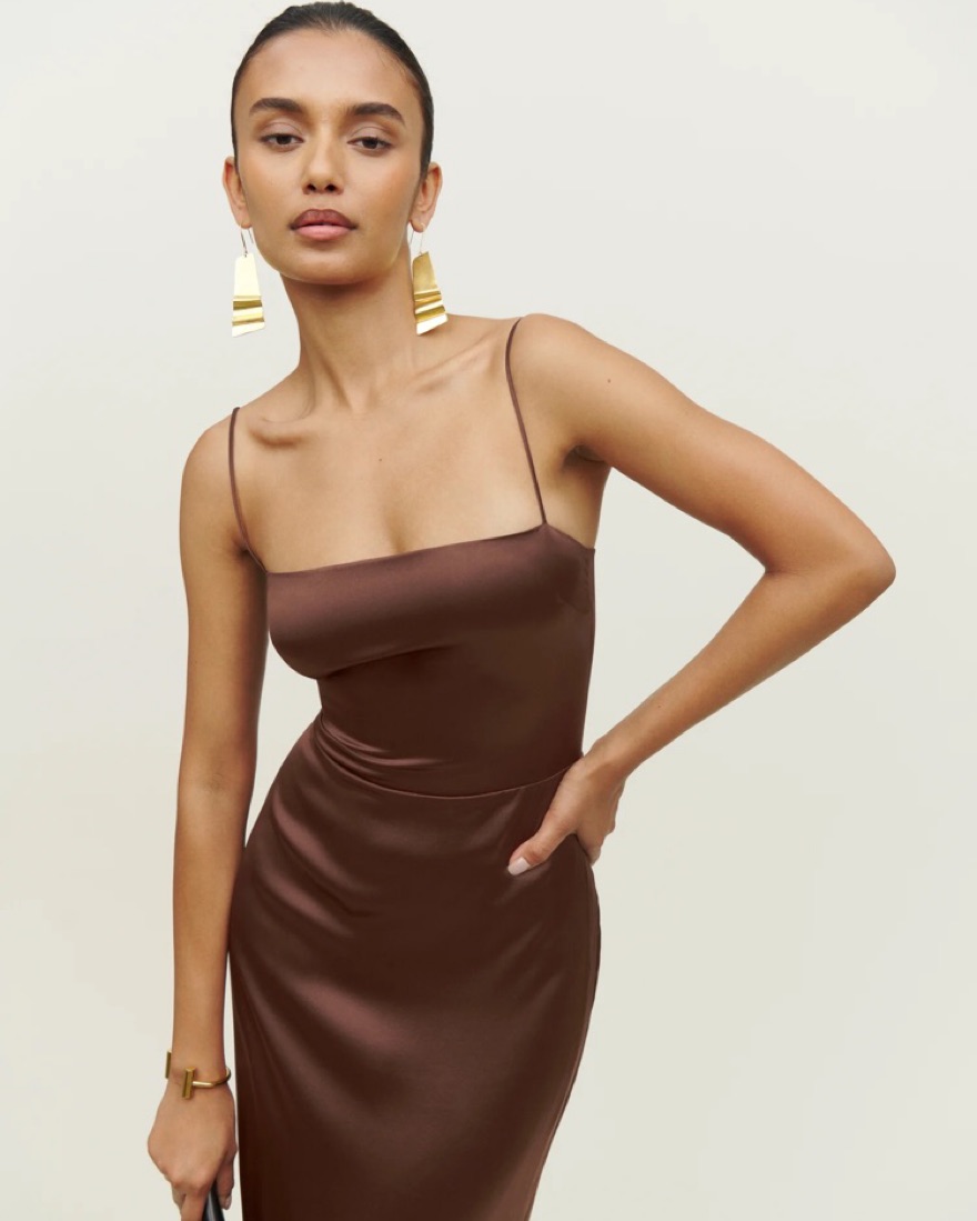Reformation Frankie Dress Cafe Brown by Reformation - Pickle