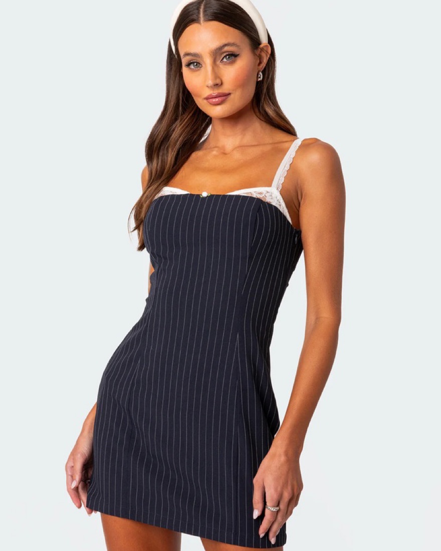 edikted pinstripe bra detail mini dress Edikted Pinstripe Lace Bralette Detail Navy Sexy Mini Dress Size Small  boatswainllc.com