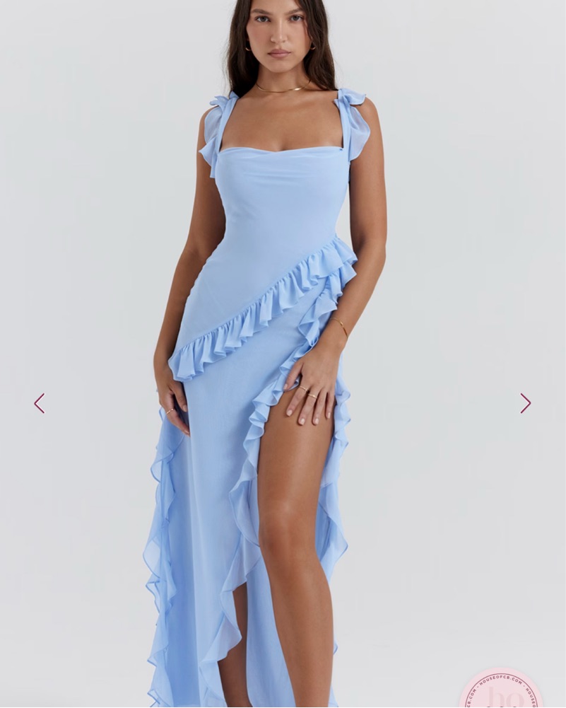 house of cb blue ruffle dress Clothing : Maxi Dresses : 'Ariela' Soft Blue Ruffle Maxi Dress