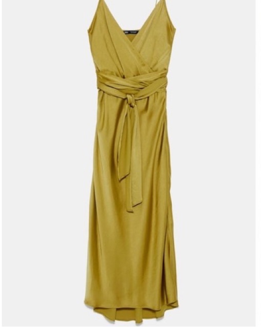 zara mustard satin dress Zara - Draped Halter Midi Dress With Open Back - Yellow - Xs