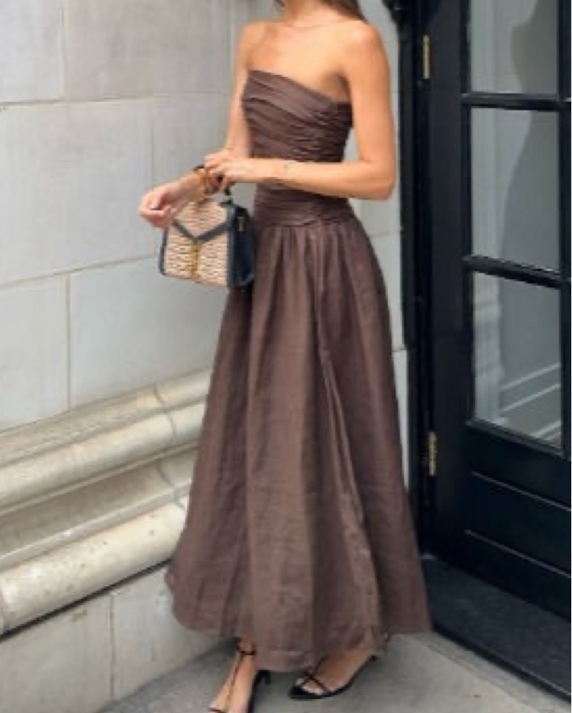 dissh brown strapless dress Elegant Brown Strapless Midi Dress by Dissh