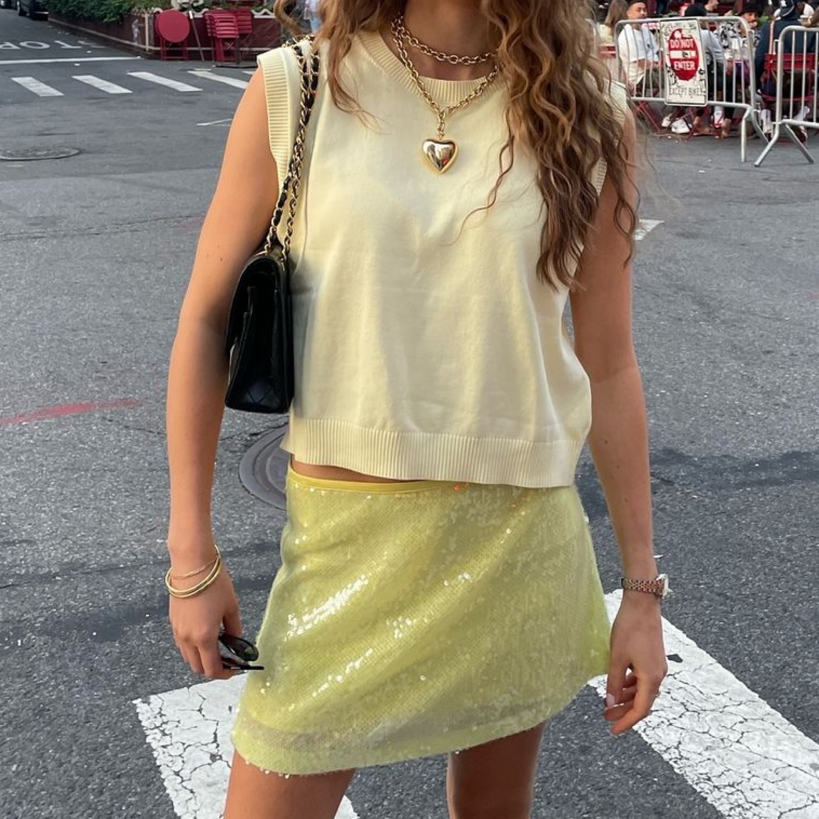 Butter Yellow Zara Top Sequin Skirt Pickle